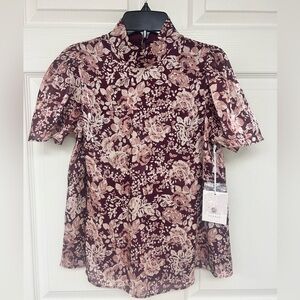 LC Lauren Conrad Floral Blouse- Pink and Burgundy XS